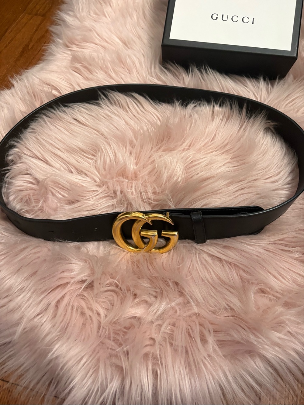 Gucci Black Leather Belt with Gold GG Interlocking Buckle